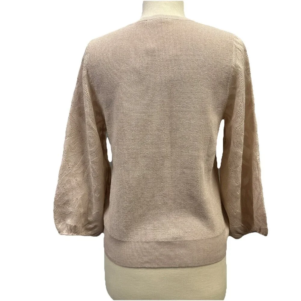 Adrianna Papell Women's Medium Crew Neck Sweater 3/4 Mesh Champagne Blush - Picture 5 of 16